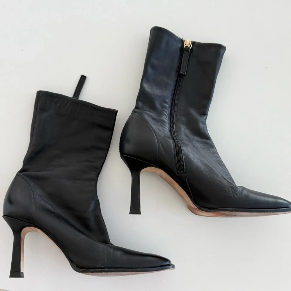 Zara Limited Edition Leather Heeled Square Toe Ankle Boots Size 39/9 - Picture 4 of 7